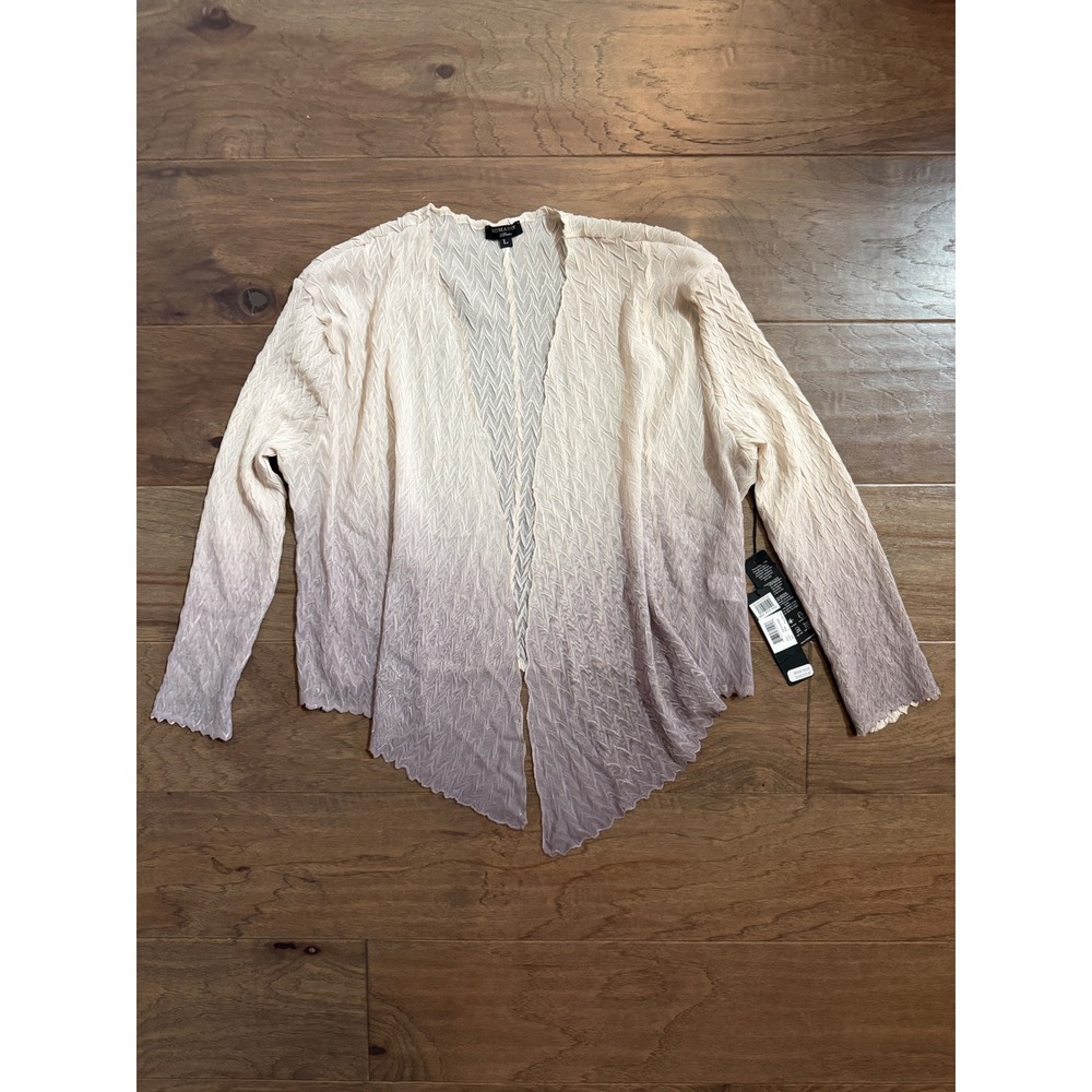 Komarov‎ Womens Ombre Pleated Cardigan Cream Lavender Handkerchief Hem Large NWT